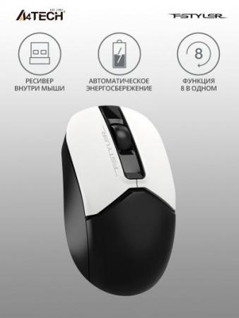 Мышь A4Tech Fstyler FG12 Panda белый/черный оптическая (1200dpi) беспроводная USB (3but)